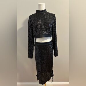 House of CB Black Sequin Skirt Set